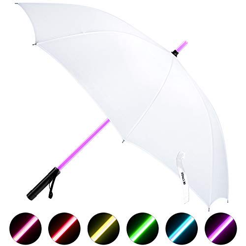 Ombrello con LED Spada Laser e Torcia Integrata resistente Ombrelli Pioggia da Esterno Antivento (Bianco)