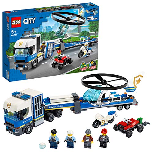 LEGO - City Trasportatore di Elicotteri della Polizia con Quad ATV, Moto e Autoarticolato, 60244
