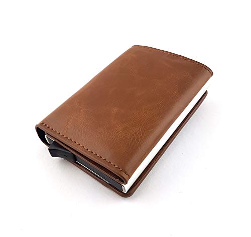 HAFEID portafoglio uomo slim - porta carte di credito schermato - portacarte di credito - portatessere smart - porta tessere donna - RFID blocking wallet marrone