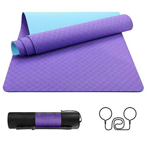 EgoIggo Tappetino Yoga Antiscivolo TPE, Tappetino Palestra per Fitness Pilates e Ginnastica, Yoga Mat 100% Ecologico con Borsa e Cinturino, 181 cm x 61 cm x 0.6cm