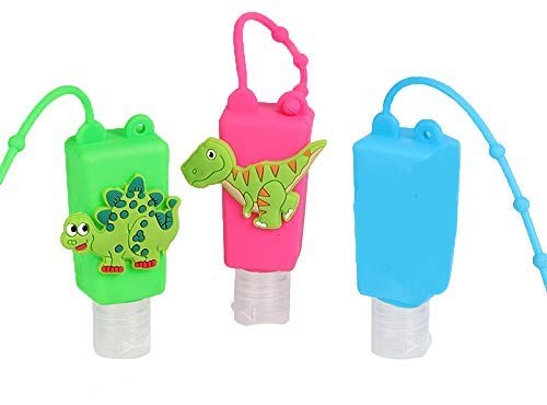 Set Bottiglie Ricaricabili per Bambini, in plastica, con custodia in silicone, 30 ml (Dinosaurs)