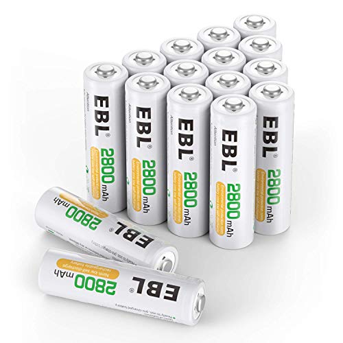 EBL AA Batterie Ricaricabili ad Alta Capacità da 2800mAh Ni-MH,1200 cicli con Auto-Scarica Bassa,Confezione da 16 pezzi