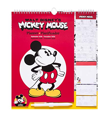 Erik® - Calendario da muro 2020, Disney, Topolino, Mickey Mouse. Presenta planning settimanale con quattro colonne, 16 mesi, 16,5x20 cm, adesivi stickers, lista della spesa e bloc notes