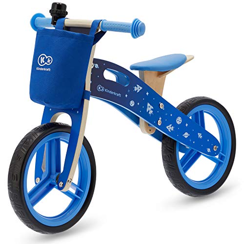 Kinderkraft Bicicletta in Legno RUNNER, Bici senza Pedali, Sella Regolabile, Accessori, per Bambini, Fino 35 Kg, Blu