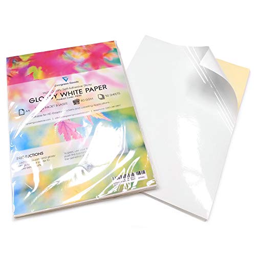 Evergreen Goods Ltd - Fogli di carta lucida autoadesiva per stampa di etichette, formato A4, confezione da 100, colore bianco lucido