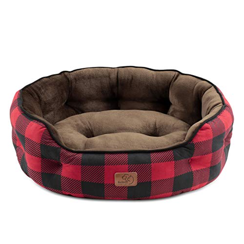 Bedsure Cuccia Gatto Media Interna - Letto Gatto Morbido, Lettino Gatto, Cuscino per Gatto 64x53x23m, Quattreti Rosso Natale