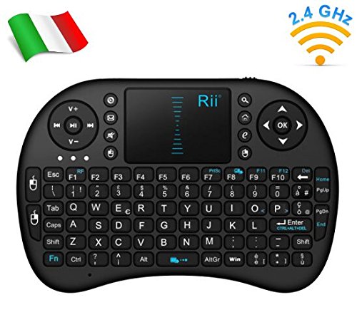 Rii Mini i8 (Layout Italiano) - Mini Tastiera Wireless ergonomica con Mouse touchpad per Smart TV, Mini PC, HTPC, Console, Computer
