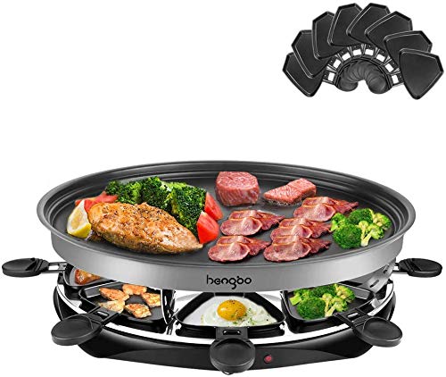 Raclette per 8 Persone Oval Grill, Set Raclette Grill con Piastra Della Griglia Staccabile per Famiglia Party/Campeggio Selvaggio/Festa al Barbecue, 1500 Watt