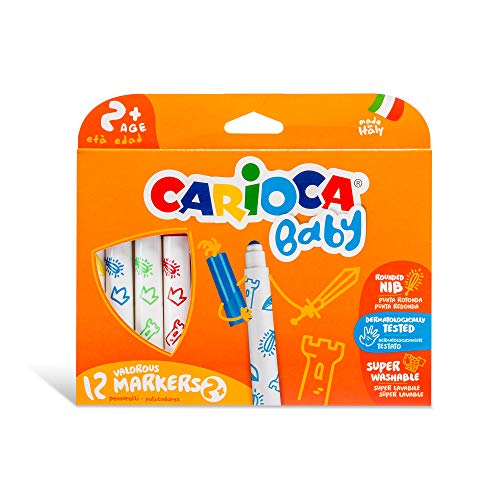 Carioca Baby VALOROUS Markers | 42814 - Pennarelli Punta Arrotondata Superlavabili (Bambini 24 Mesi), 12 Colori