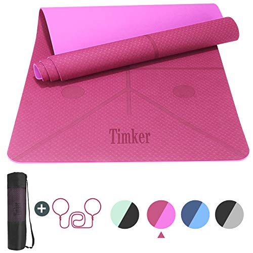 Timker Tappetino Yoga Tappetino per Il Fitness Tappetino per Esercizi TPE Materiale Ecologico per Body Building Fitness con Linea di Posizione con Tracolla e Borsa 183 * 61 * 0.6cm