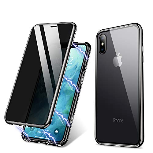 ZHIKE Custodia per iPhone X/XS, Custodia per adsorbimento Magnetico Anti-Peep Frontale e Posteriore in Vetro temperato Copertura a Schermo Intero Flip Privacy Cover per(Anti Spia-Nero Trasparente)