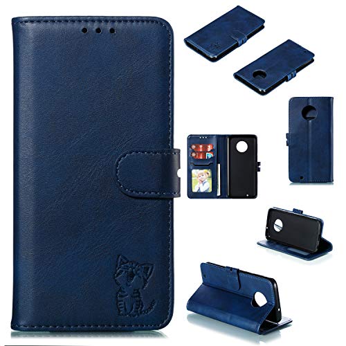 Robinsoni Cover Compatibile con MOTO G6 Custodia Pelle Cover Retro Flip Case Gatto Cover Portafoglio Magnetica Libro Cuore Custodia Libretto Antiurto Cover Supporto Stand Wallet Case, Blu