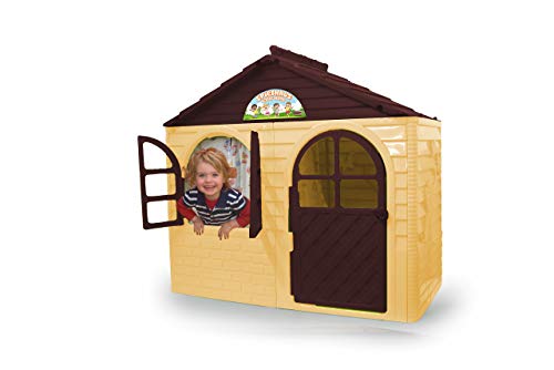 Jamara 460499 - Casetta giocattolo Little Home in plastica robusta, montaggio stabile, facile da pulire, adatta per interni ed esterni, porte e finestre, si aprono tende, colore: Beige