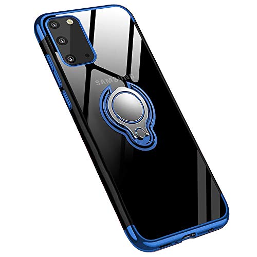 jaligel Cover per Samsung Galaxy S20 Custodia Trasparente Silicone Morbido TPU con 360°Anello Magnetica Anello Supporto, Ultra Sottile Antiurto Anti-Graffio Protettiva Case - Blu