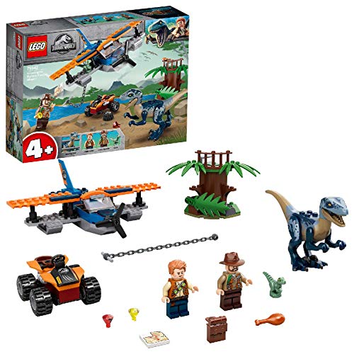LEGO Jurassic World per bambini dai 4 anni in poi Velociraptor: salvataggio in biplano, Giocattoli ispirati ai dinosauri per bambini in età prescolare, 75942