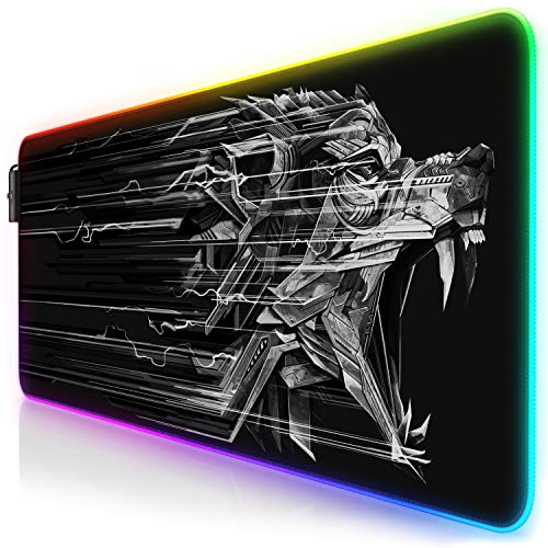 TITANWOLF - RGB Tappetino per Mouse da Gioco XXL - Mouse Pad Gaming - 800x300mm - 11 LED Colori e Effetti di Luce - Precisione e velocità - Lato Inferiore gommato - Lavabile - per Computer PC e Laptop