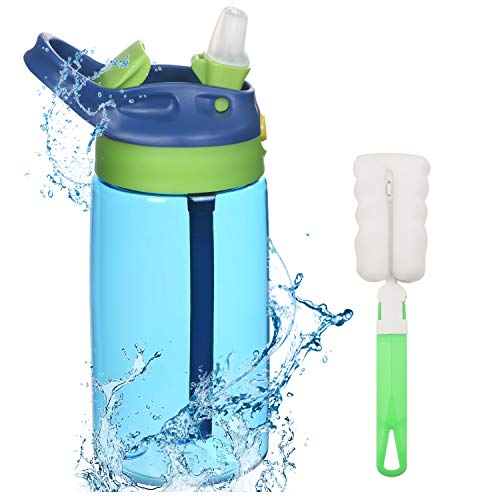 flintronic Borraccia Bambini, 480ML Borraccia con Cannuccia, Mini Bottiglia Acqua senza BPA, Bottiglia A Prova di Perdite, Borraccia Termica in plastica, Borraccia con Cannuccia Portabile-Blu