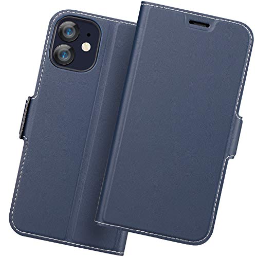 Holidi Custodia iPhone 12, Cover iPhone 12 Libro, TPU Antiurto Portafoglio Supporto Stand Carta Fessura Magnetica Custodie di Pelle Flip Case Cover per Cellulari Apple iPhone 12. Blu