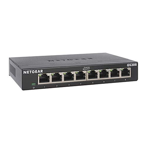 NETGEAR Switch 8 Porte Gigabit Ethernet Unmanaged GS308, Hub di Rete Domestica, Switch Ethernet per Ufficio, Plug-and-Play, Struttura in Metallo, Montaggio su Tavolo o a Parete