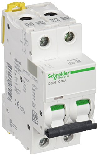 Schneider Electric A9F74232 IC60N Interruttore di circuito, Acti9, 2P, 32A, Curvatura C, 50/60 Hz, Bianco