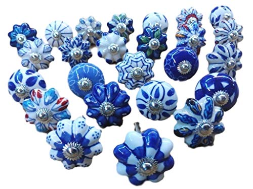 25 pomelli in ceramica blu e bianco per cassetti, per porta, credenza, tira indiana Mix Knobs.Express Priorità Spedizione