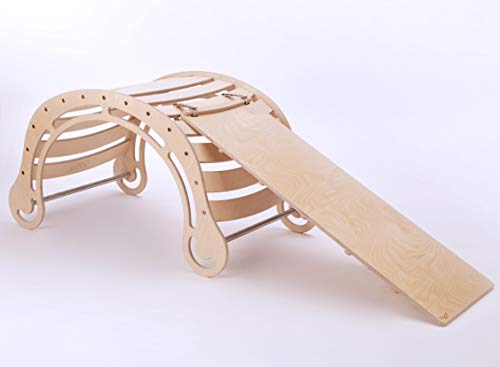 XXL Waldorf rocker in Natural tones with a ramp, La Sedia a Dondolo dell'arcobaleno Multifunzionale dei Bambini CON UNA RAMPA, scala rampicante per bambino, Giocattolo a dondolo in legno massello