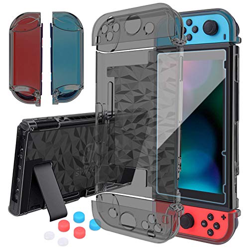 HEYSTOP Nintendo Switch Case Dockable, Clear Protective Case Cover for Nintendo Switch And Joy-con Controller with a Switch Tempered Glass Screen Protector And Thumb Stick Caps