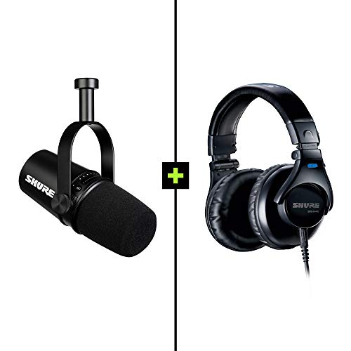 Shure MV7 (Microfono Dinamico USB e XLR) + SRH440 (Cuffie Cablate) per Podcasting, Registrazione, Streaming e Gaming, con Uscita Cuffie Integrata e Tecnologia Voice-Isolating, Nero