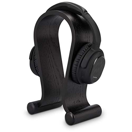 kalibri supporto porta cuffie in vero legno - stand portacuffie da tavolo base universale cuffie cablate o wireless design minimal - nero