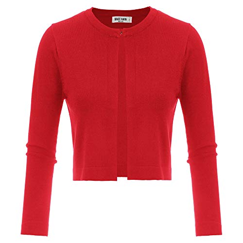 GRACE KARIN Donna Cardigan Corta con Due Tasche Comode Elegente Elastica Larghezza Tinta Unita Rosso S Cl10942-4