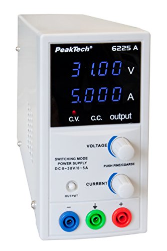 Peaktech 6225 a 1 - Alimentatore da Laboratorio Dc 0-30V/0-5A, Display a LED a 4 Cifre Regolabile, Alimentatore a Commutazione Stabilizzata, Protezione da Sovraccarico e Cortocircuito
