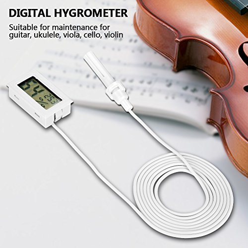 Termometro igrometro digitale misuratore di umidità per ambienti interni e esterni, per chitarra, violino e ukulele, 2 pezzi, White