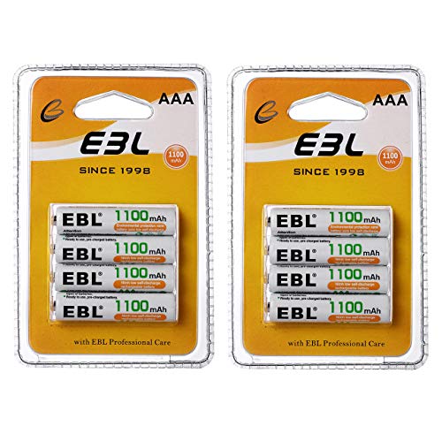 EBL AAA Batterie Ricaricabili Durature, Pile Ricaricabili da 1100mAh Ni-MH con 1200 cicli, Confezione da 8 pezzi