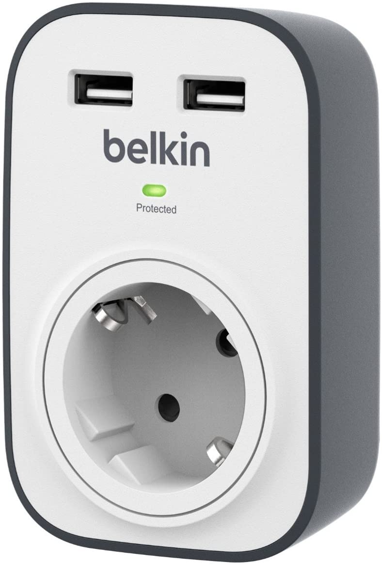 Belkin BSV103VF Surge Cube Protezione dalle Sovracorrenti fino a 306 Joules, con 1 Presa e 2 Porte di Ricarica Condivisa, USB da 2.4 A, Bianco