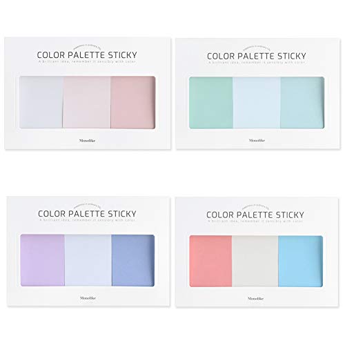 Monolike Color Palette Sticky 301 A Set 4p - Memo pad autoadesivo in totale di 12 colori diversi, 30 fogli, diario, memo