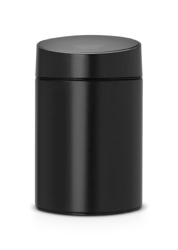 Brabantia Slide Bin Pattumiera in Acciaio, Copperchio in Plastica Nero, 5 l, Nero Opaco