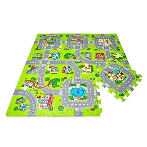 Leo & Emma Tappeto di Gioco Puzzle Strada Città di 9 Pezzi a 30 x 30cm (Città), Nuovo Modello 2020 Testato TÜV