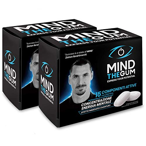 MIND THE GUM, Integratore con caffeina e vitamine per Concentrazione ed Energia Mentale - Confezione da 24 giorni con 72 Chewing Gum - Gusto Menta