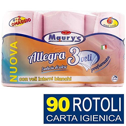 MAURY'S 90 Maxi Rotoli Carta Igienica 3 Veli Rosa Colorata Profumata