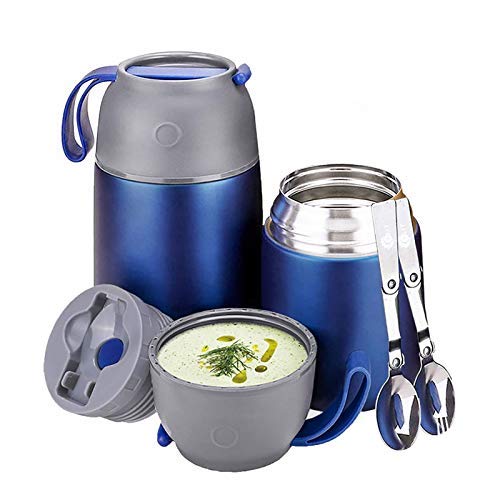 YGJT Contenitore Termico per Alimenti, Barattolo per Alimenti sottovuoto di Acciaio Inossidabile 500ml+700ml con Un Cucchiaio Pieghevole per Zuppa/Porridge,/Riso/Frutta/Brodo