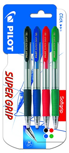 Pilot Spain - mod. Super Grip – Confezione di 4 penne, punta media, multicolore