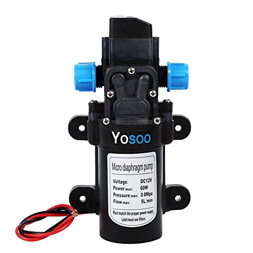 Yosoo Pompa Acqua Camper, Pompa dell' Acqua Automatico Alta Pressione Diaframma,per Camper roulotte Barca Giardino Camion Barca,DC 12 V 60W,115psi 5L/m