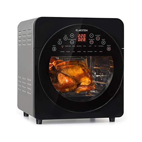 KLARSTEIN AeroVital Easy Touch - Friggitrice e Forno ad Aria Calda, Volume XXL: 14 Litri, 1700 W, 16 Programmi, Cool Touch Housing, Timer: 60 minuti/8h per Disidratazione, Nero