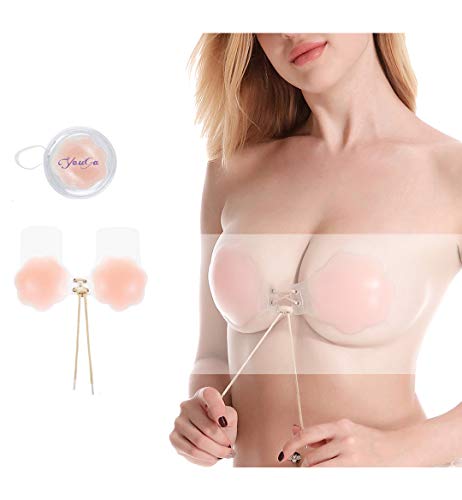 YouGa Copricapezzolo Push Up - Silicone Copricapezzoli, Adesivi Seno Reggiseno Adesivo Lavabili Reggiseno Invisibile Silicone Riutilizzabili Copricapezzolo Taglia Unica (Rosac)