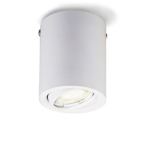 Plafoniera Led con lampadina GU10 inclusa orientabile, luce calda 3000K, 5W, 400 Lm, Lampada da soffitto rotonda in metallo colore bianco, faretto da soffitto per cucina, entrata, corridoio 230V IP20