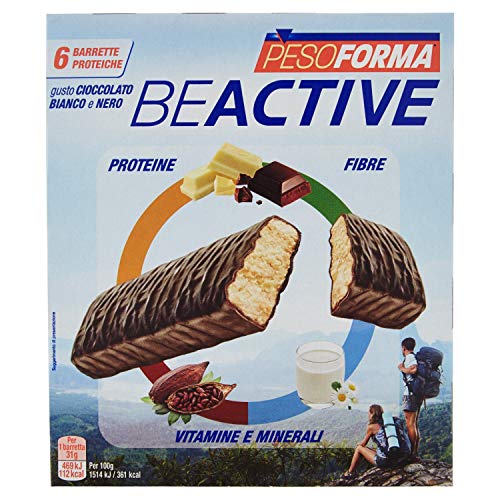 Pesoforma Beactive Cioccolato Bianco e Nero- Snack Proteico Sport - 6 barrette proteiche - 112 Kcal