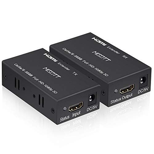 MISOTT HDMI Extender 60M Ethernet (Trasmettitore + Ricevitore), HDMI a RJ45 Cat5e Cat6 Cat7 Ethernet cavo fino a 196 piedi, Supporto 1080p, 3D, HDCP, EDID per PC, DVD, PS4, Laptop
