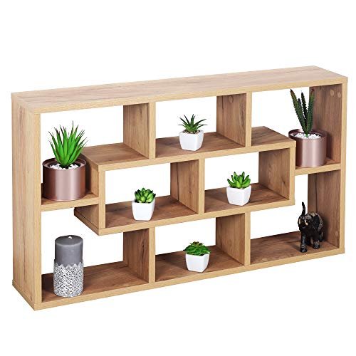 RICOO WM050-EG Scaffale da parete 85x48x16cm Mensola da muro Libreria sospesa Organizer salvaspazio Biblioteca universale Legno rovere marrone