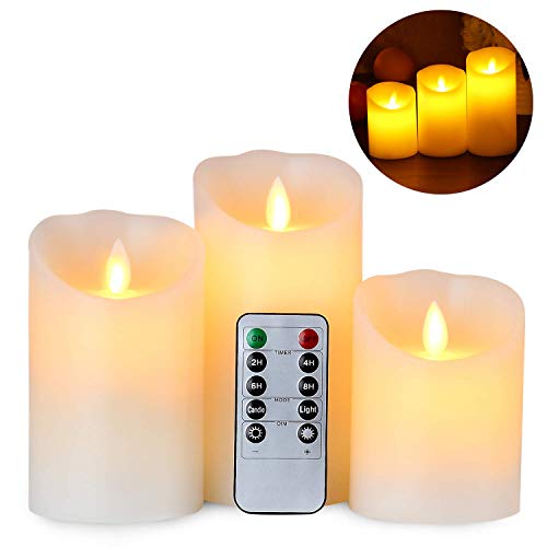 Candele LED Gr4tec Set di 3 Candele a LED Senza Fiamma in Vera Cela con Telecomando e Timer Luce Decorativa Alimentazione dalle 3 Pile AAA Decorazioni per Natale Feste Matrimonio Compleanno