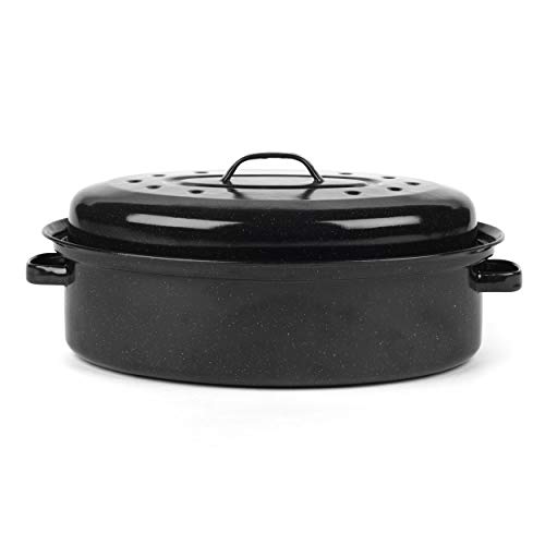 Russell Hobbs CW11491 - Casseruola da forno rivestita in smalto porcellanato con coperchio che trattiene l'umidità, 36 cm, nero